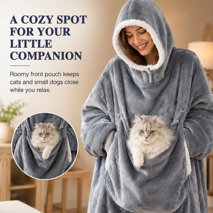 Pet pouch blanket hoodie with cat peek-out opening