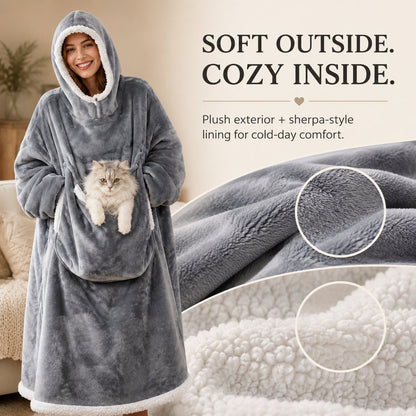 Oversized blanket hoodie with roomy front pet pouch