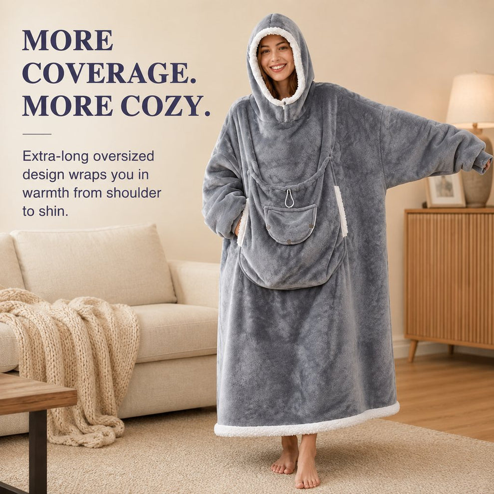 Sherpa-style lining wearable blanket hoodie detail