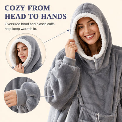 Elastic cuffs on oversized wearable blanket hoodie