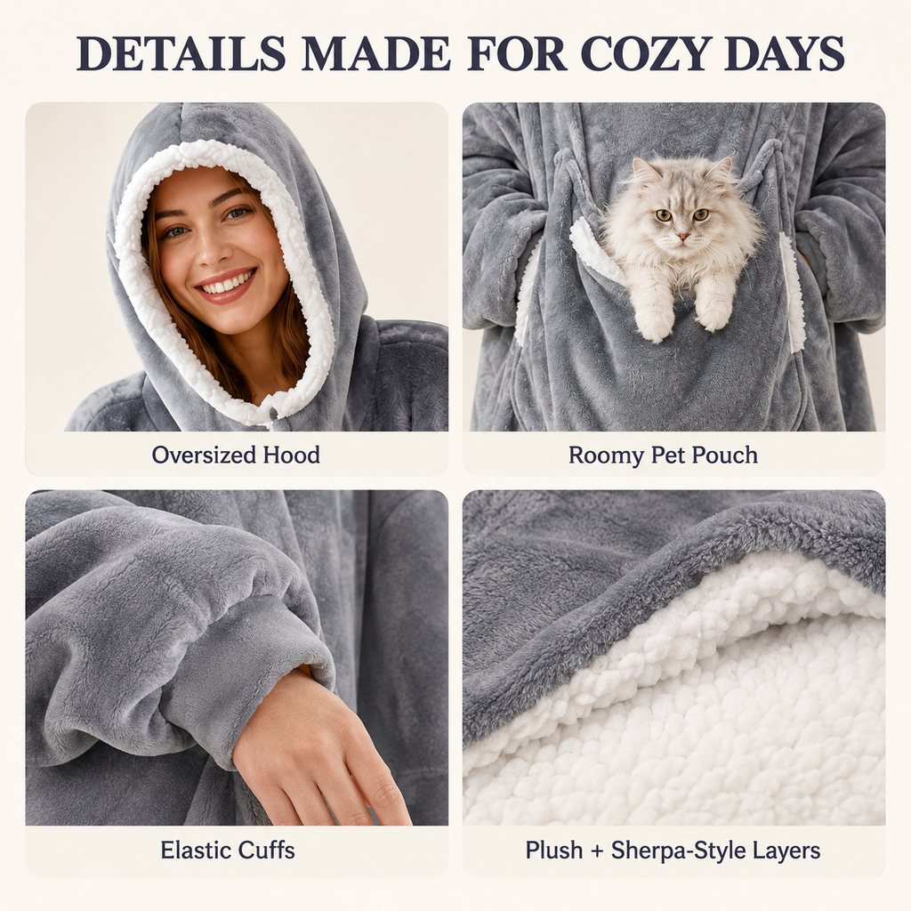 Pet lover gray blanket hoodie for relaxing at home