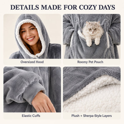 Pet lover gray blanket hoodie for relaxing at home
