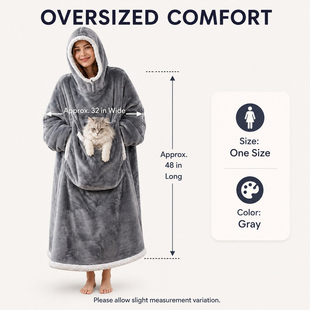 One size gray pet pouch wearable blanket hoodie dimensions