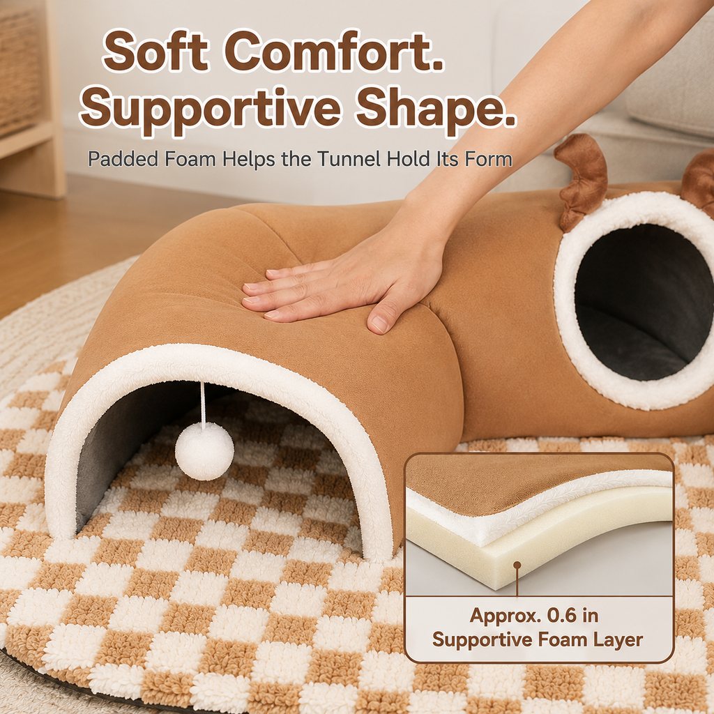 Paws in Awe 3-in-1 Multi-Cat Tunnel Bed & Play Mat for Indoor Cats - Spacious Cozy Hideaway for Shared Rest, Play & Less Bed Competition image 6