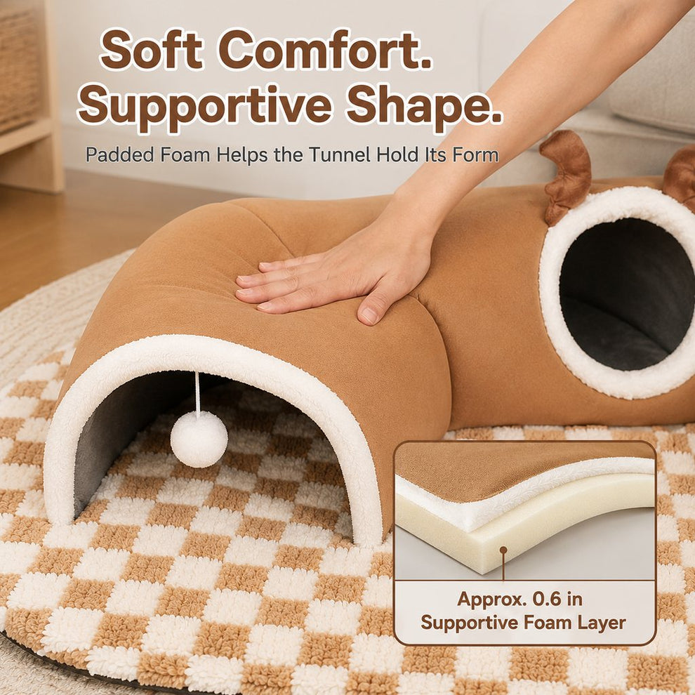 Paws in Awe 3-in-1 Multi-Cat Tunnel Bed & Play Mat for Indoor Cats - Spacious Cozy Hideaway for Shared Rest, Play & Less Bed Competition image 6