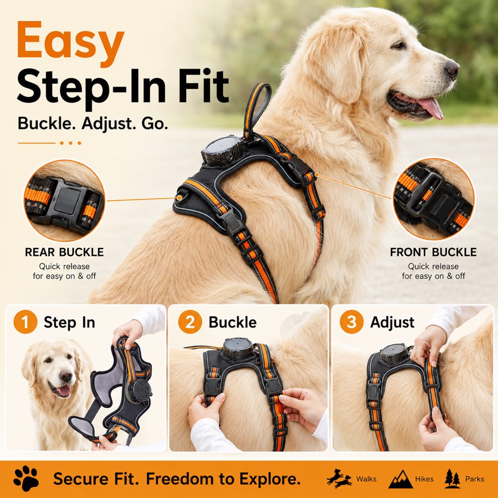Paws in Awe 2-in-1 Reflective Dog Harness with Built-In Retractable Leash for Daily Walks - Close Control for Pulling Dogs image 8