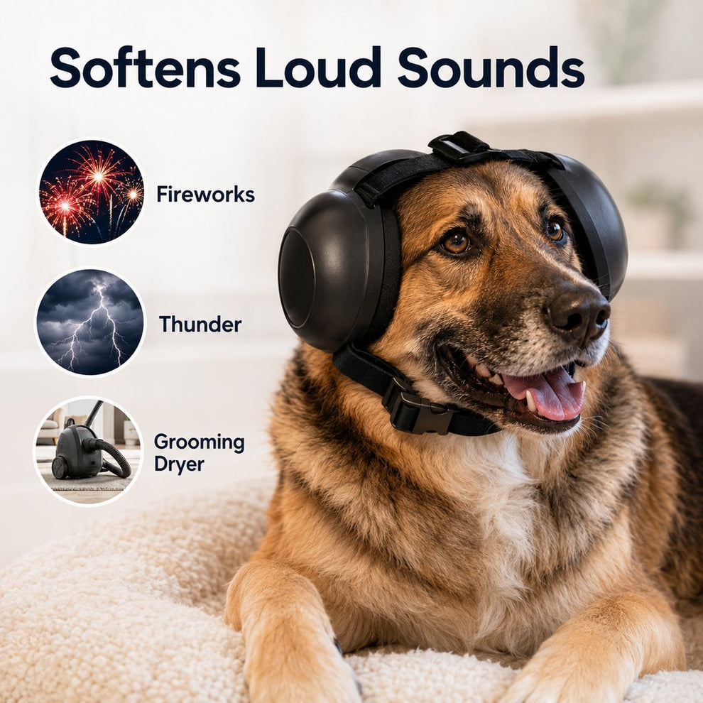 Paws in Awe Dog Noise-Reducing Ear Muffs for Fireworks, Thunderstorms & Grooming - Adjustable Anxiety Comfort Ear Protection for Medium & Large Dogs image 2