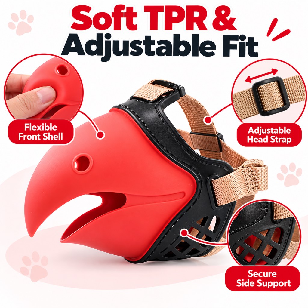 Paws in Awe Adjustable Parrot Beak Dog Muzzle for Walks & Training - Helps Reduce Scavenging & Biting