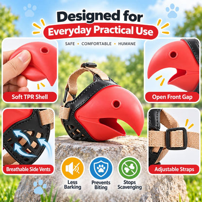 Paws in Awe Adjustable Parrot Beak Dog Muzzle for Walks & Training - Helps Reduce Scavenging & Biting