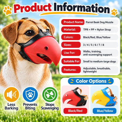 Paws in Awe Adjustable Parrot Beak Dog Muzzle for Walks & Training - Helps Reduce Scavenging & Biting