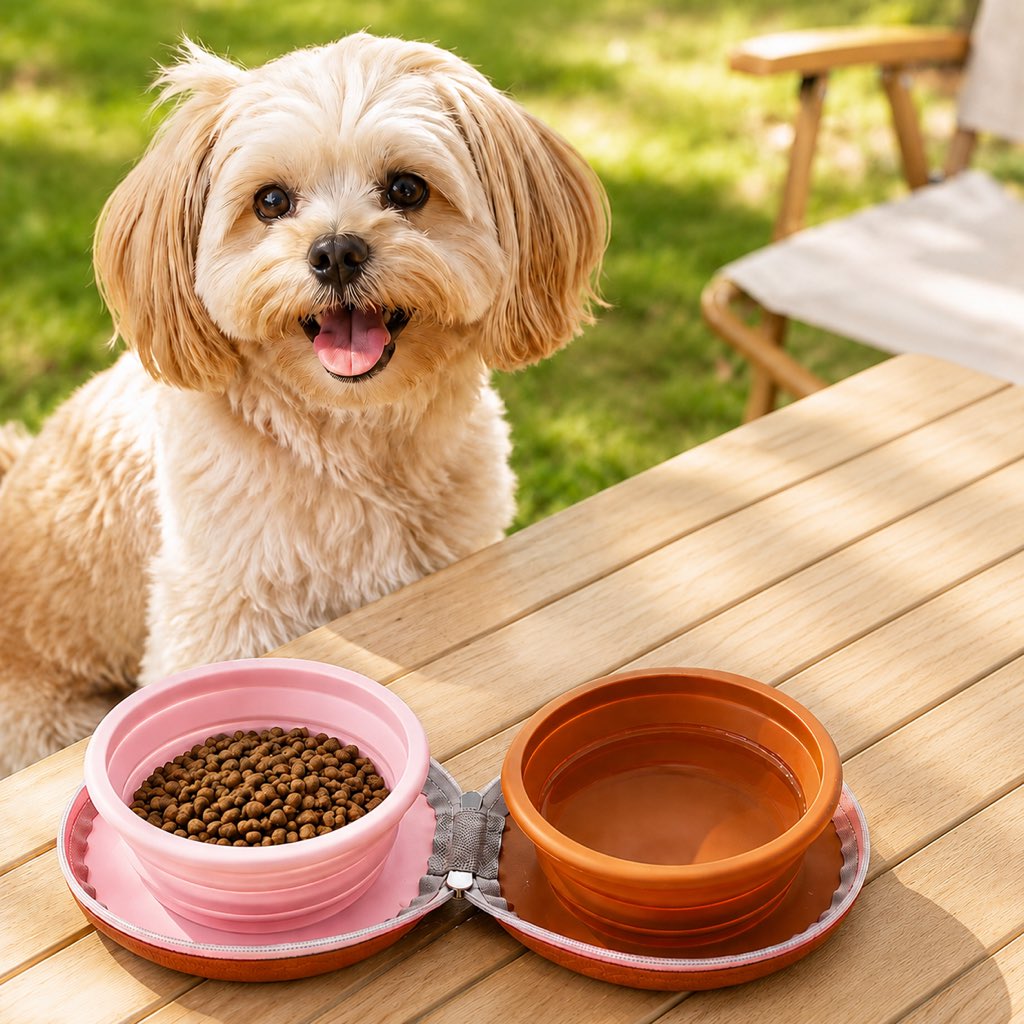 pastel yellow collapsible pet travel bowl
