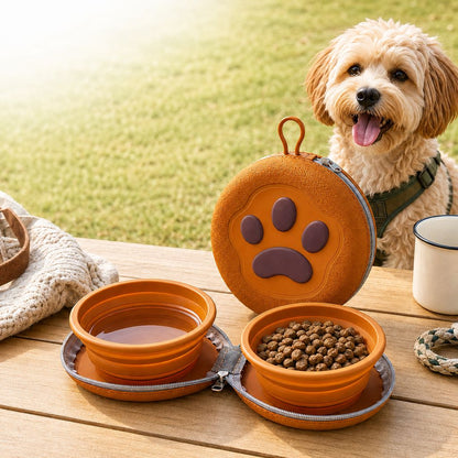 Paws in Awe Paw-Shaped Collapsible Pet Travel Bowl Set for Walks, Camping & Road Trips - Feed Anywhere Without Bulky Bowls image 1