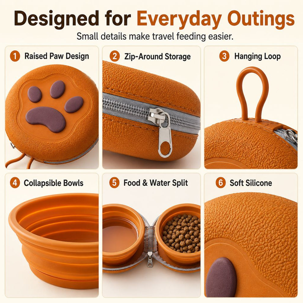 Paws in Awe Paw-Shaped Collapsible Pet Travel Bowl Set for Walks, Camping & Road Trips - Feed Anywhere Without Bulky Bowls image 5