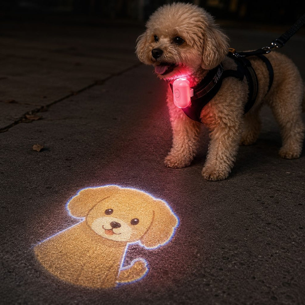 Paws in Awe PawGlow Pink Breed Projector Dog Light for Night Walks - USB Rechargeable Clip-On Pet Light for Extra Visibility & Fun image 1