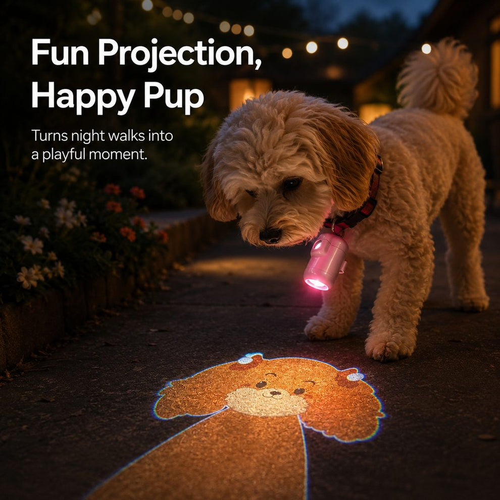 Paws in Awe PawGlow Pink Breed Projector Dog Light for Night Walks - USB Rechargeable Clip-On Pet Light for Extra Visibility & Fun image 3