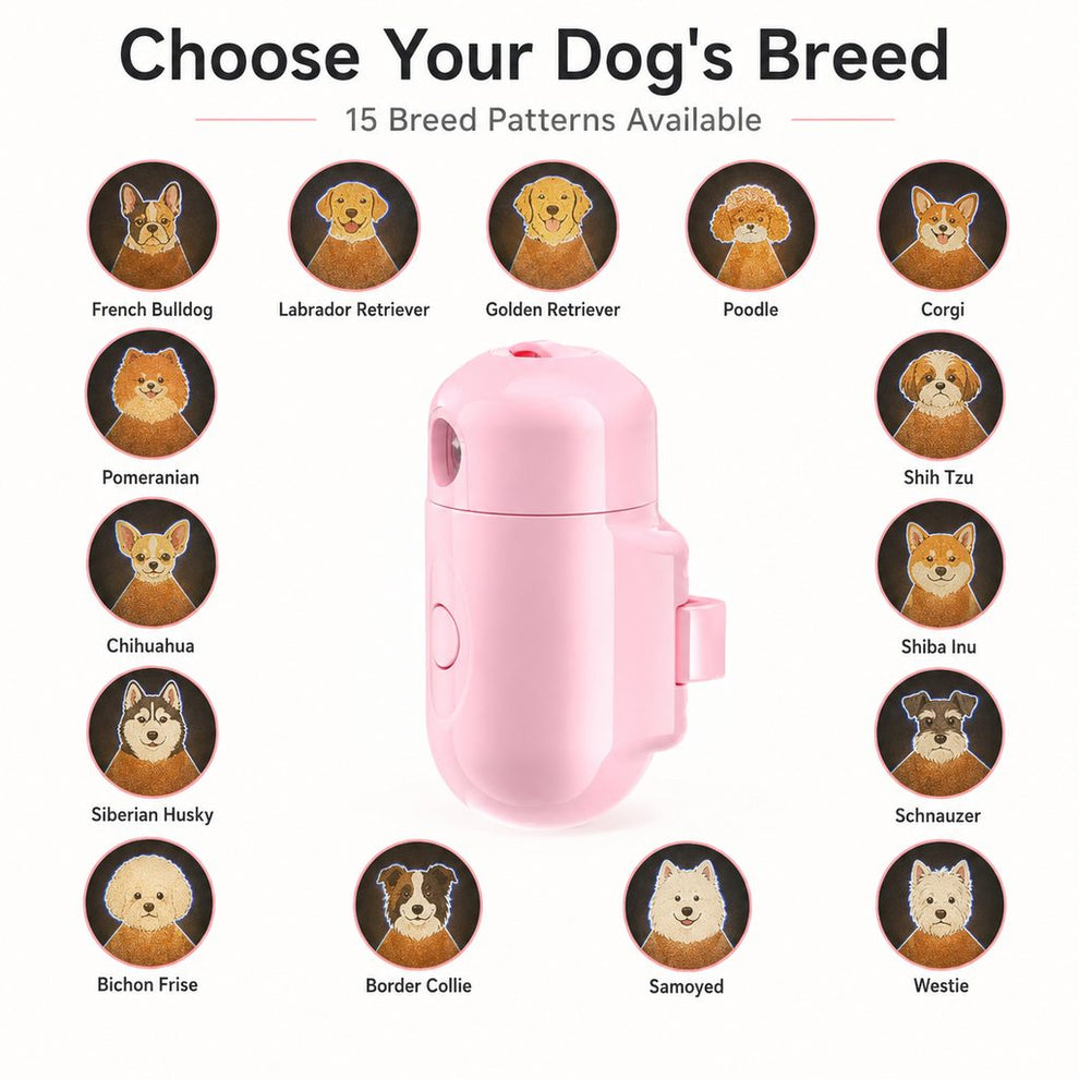 Paws in Awe PawGlow Pink Breed Projector Dog Light for Night Walks - USB Rechargeable Clip-On Pet Light for Extra Visibility & Fun image 4