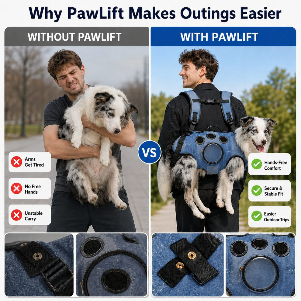 Paws in Awe PawLift Denim Hands-Free Dog Carrier Backpack Harness for Walks, Shopping & Outdoor Trips - Carry Tired Dogs Without Arm Strain image 3