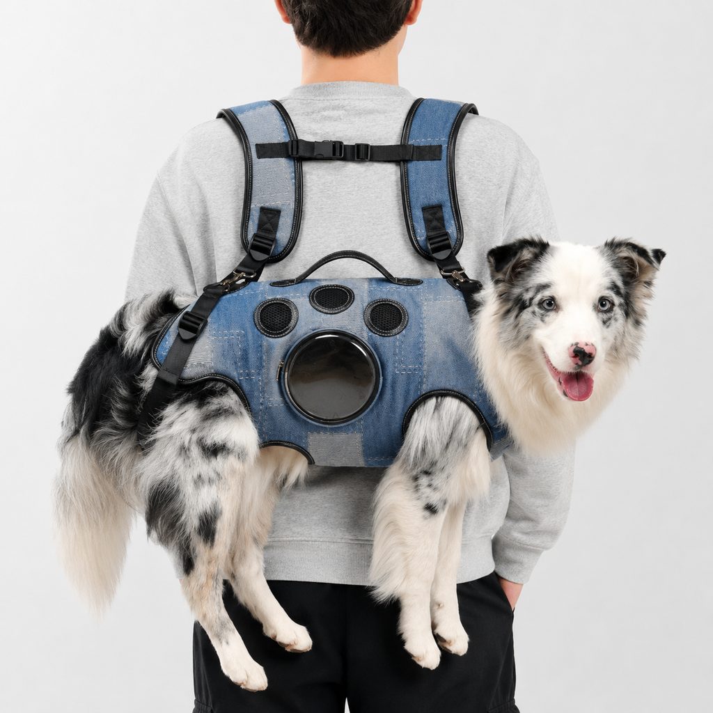 Paws in Awe PawLift Denim Hands-Free Dog Carrier Backpack Harness for Walks, Shopping & Outdoor Trips - Carry Tired Dogs Without Arm Strain image 1
