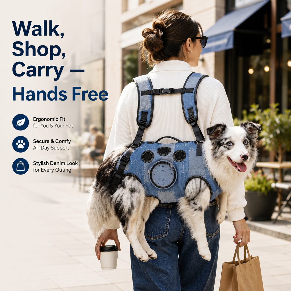Paws in Awe PawLift Denim Hands-Free Dog Carrier Backpack Harness for Walks, Shopping & Outdoor Trips - Carry Tired Dogs Without Arm Strain image 4