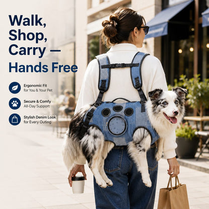 Paws in Awe PawLift Denim Hands-Free Dog Carrier Backpack Harness for Walks, Shopping & Outdoor Trips - Carry Tired Dogs Without Arm Strain image 4