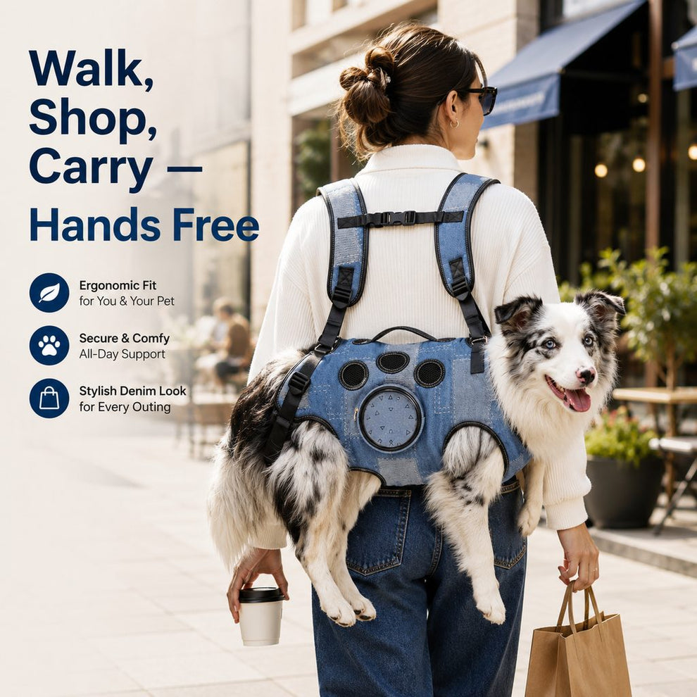 Paws in Awe PawLift Denim Hands-Free Dog Carrier Backpack Harness for Walks, Shopping & Outdoor Trips - Carry Tired Dogs Without Arm Strain image 4