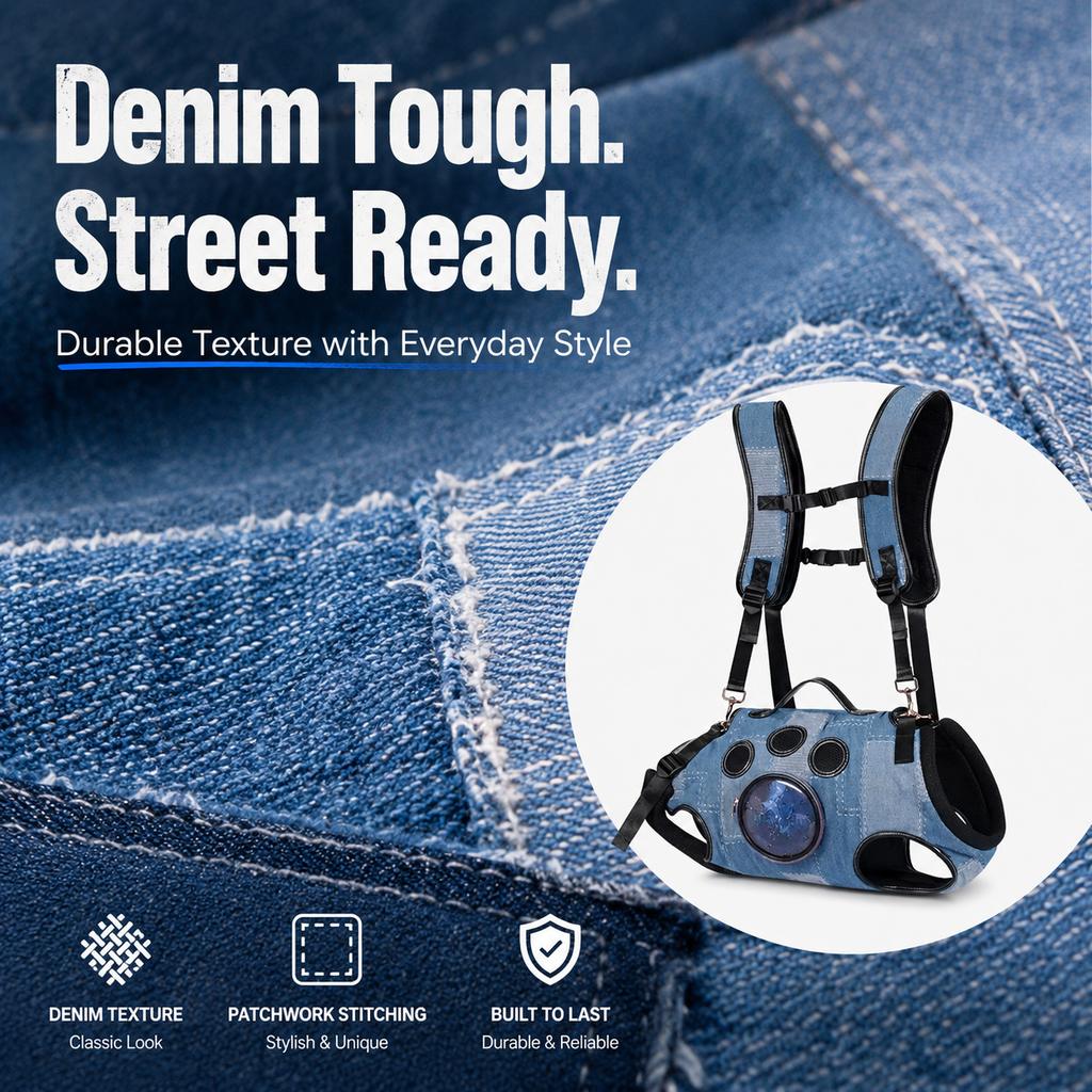 Paws in Awe PawLift Denim Hands-Free Dog Carrier Backpack Harness for Walks, Shopping & Outdoor Trips - Carry Tired Dogs Without Arm Strain image 7
