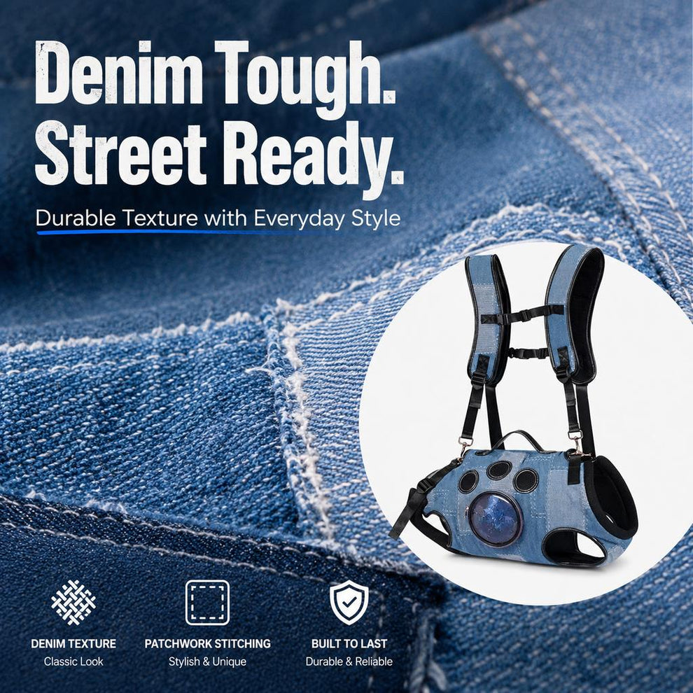 Paws in Awe PawLift Denim Hands-Free Dog Carrier Backpack Harness for Walks, Shopping & Outdoor Trips - Carry Tired Dogs Without Arm Strain image 7