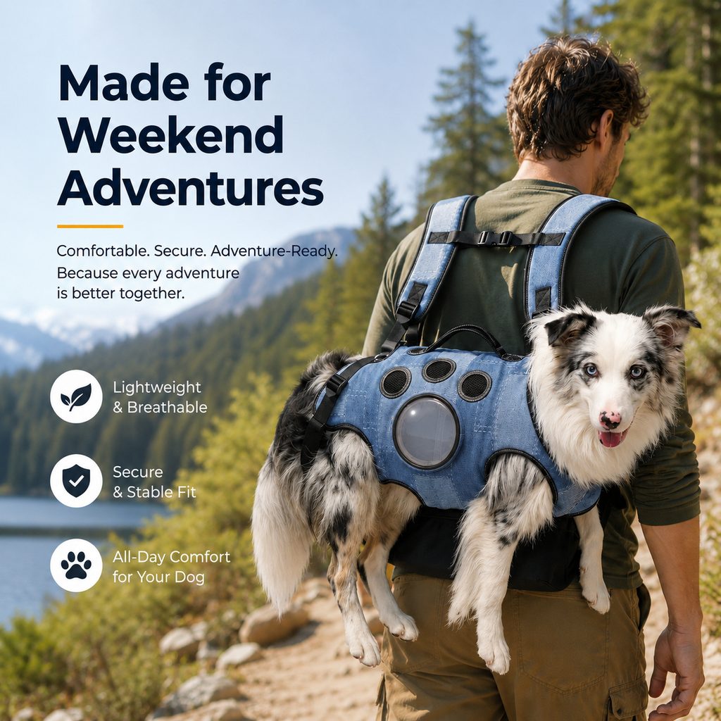 Paws in Awe PawLift Denim Hands-Free Dog Carrier Backpack Harness for Walks, Shopping & Outdoor Trips - Carry Tired Dogs Without Arm Strain image 2