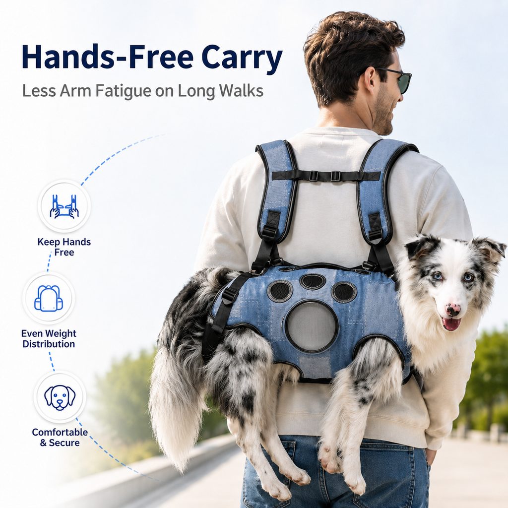 Paws in Awe PawLift Denim Hands-Free Dog Carrier Backpack Harness for Walks, Shopping & Outdoor Trips - Carry Tired Dogs Without Arm Strain image 5