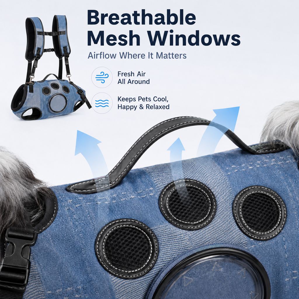 Paws in Awe PawLift Denim Hands-Free Dog Carrier Backpack Harness for Walks, Shopping & Outdoor Trips - Carry Tired Dogs Without Arm Strain image 8