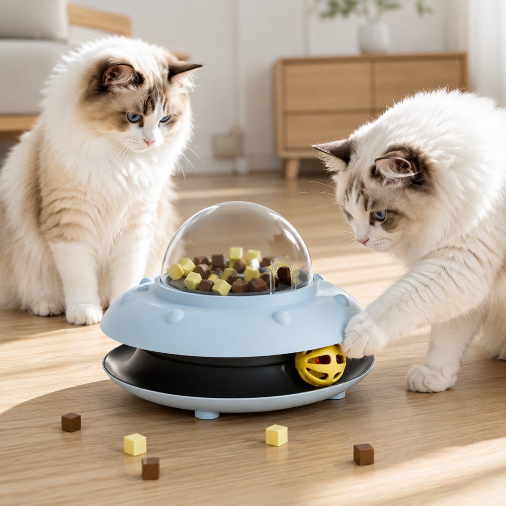 Paws in Awe PawOrbit UFO Motion-Activated Cat Treat Dispenser Toy - Interactive Puzzle Feeder for Indoor Cats, Keeps Cats Busy While You Work image 1