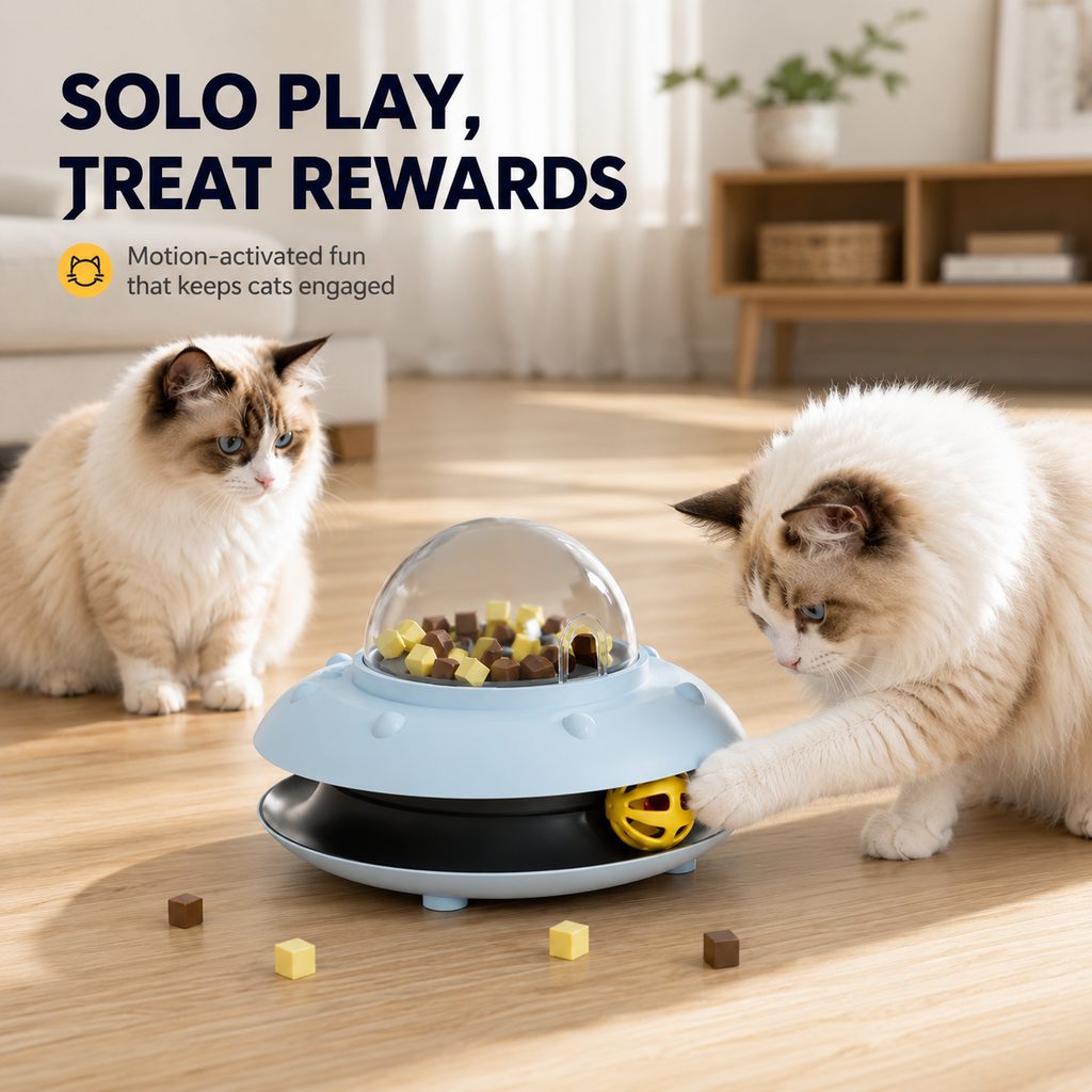 Paws in Awe PawOrbit UFO Motion-Activated Cat Treat Dispenser Toy - Interactive Puzzle Feeder for Indoor Cats, Keeps Cats Busy While You Work image 2