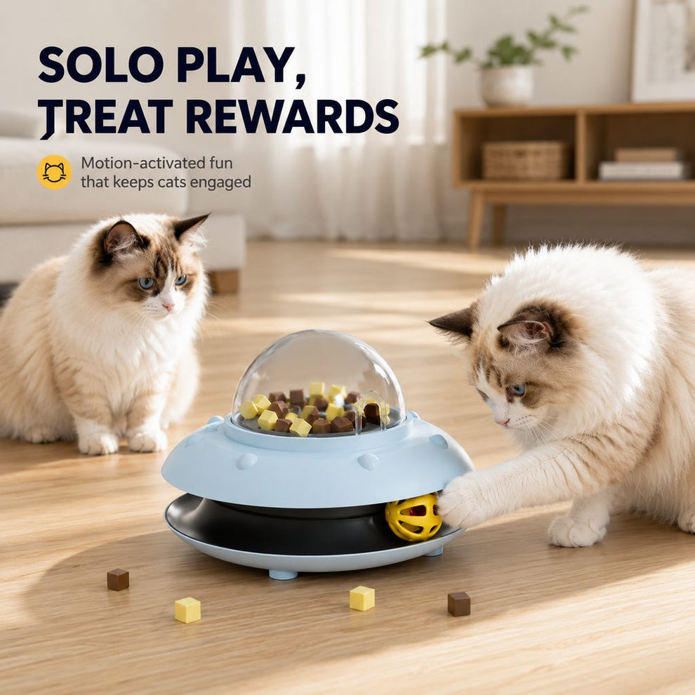 Paws in Awe PawOrbit UFO Motion-Activated Cat Treat Dispenser Toy - Interactive Puzzle Feeder for Indoor Cats, Keeps Cats Busy While You Work image 2