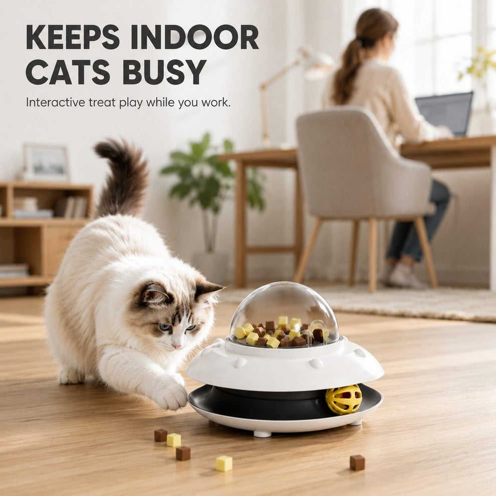 Paws in Awe PawOrbit UFO Motion-Activated Cat Treat Dispenser Toy - Interactive Puzzle Feeder for Indoor Cats, Keeps Cats Busy While You Work image 3