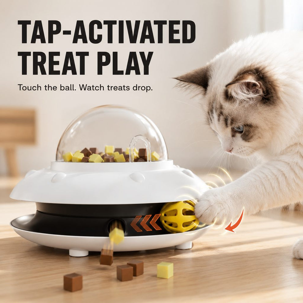 Paws in Awe PawOrbit UFO Motion-Activated Cat Treat Dispenser Toy - Interactive Puzzle Feeder for Indoor Cats, Keeps Cats Busy While You Work image 4