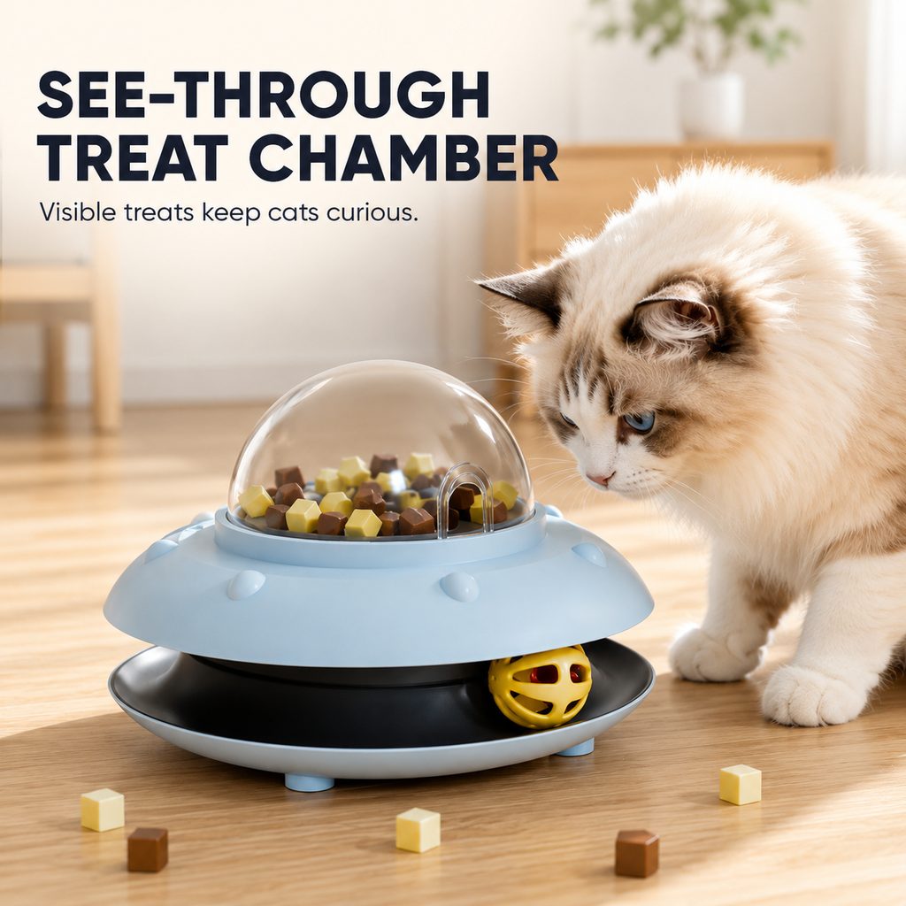 Paws in Awe PawOrbit UFO Motion-Activated Cat Treat Dispenser Toy - Interactive Puzzle Feeder for Indoor Cats, Keeps Cats Busy While You Work image 5