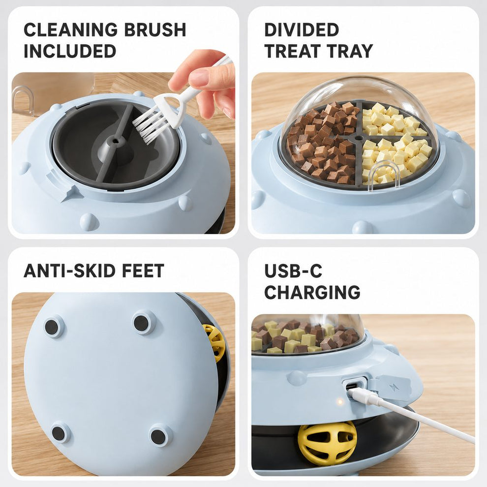 Paws in Awe PawOrbit UFO Motion-Activated Cat Treat Dispenser Toy - Interactive Puzzle Feeder for Indoor Cats, Keeps Cats Busy While You Work image 9