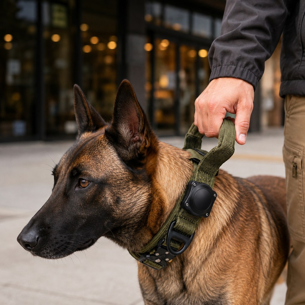 Paws in Awe AirTag-compatible tactical dog collar with control handle main image