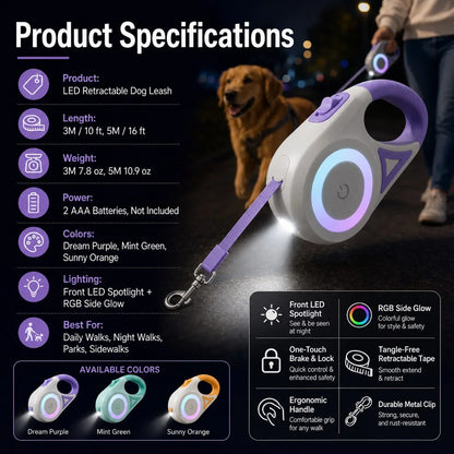Paws in Awe LED Retractable Dog Leash for Night Walks image 10