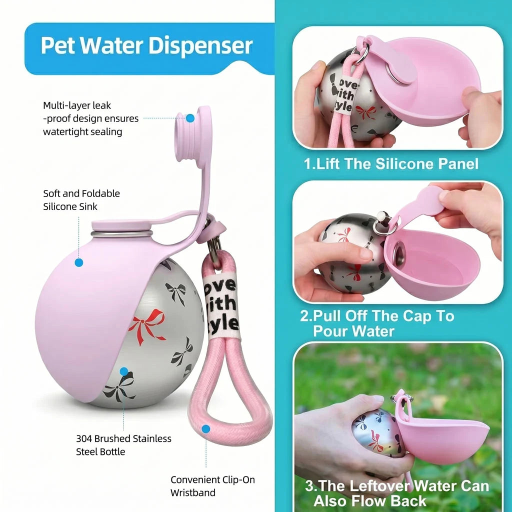 Paws in Awe Portable Dog Water Bottle with Leash Clip for Walks & Hiking product detail image 4