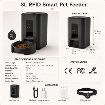 Paws in Awe RFID Smart Automatic Feeder with Collar Tag – 3L Timed Portion Control product image 12