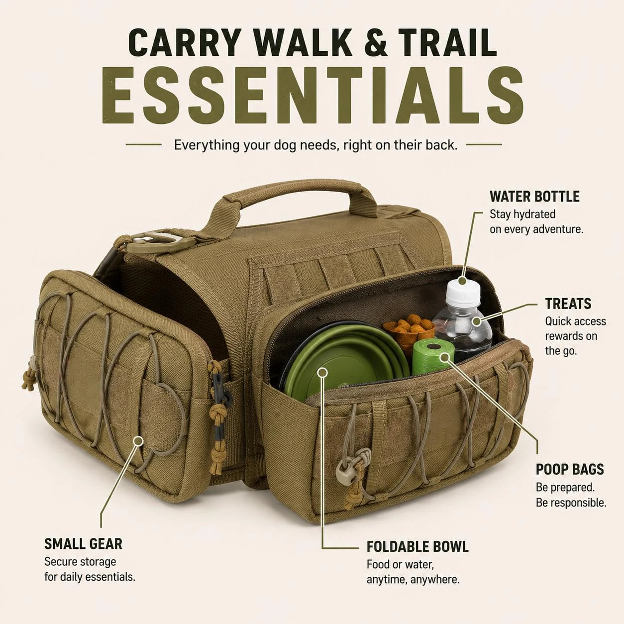 Paws in Awe Tactical Dog Backpack Harness for Hiking, Camping & Daily Walks product image 3