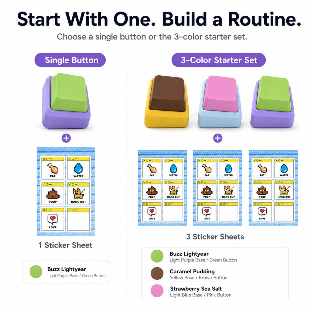 PawTalk pet button package options single button and 3 color starter set