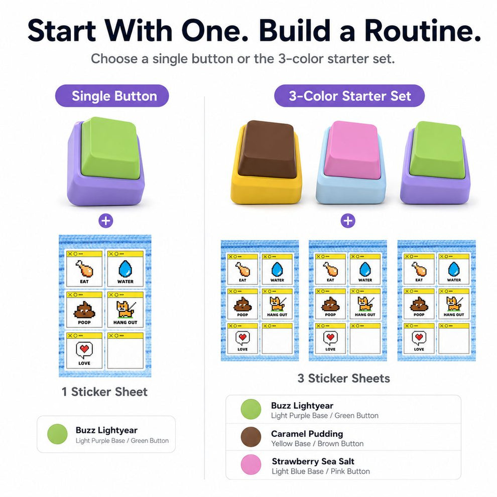 PawTalk pet button package options single button and 3 color starter set