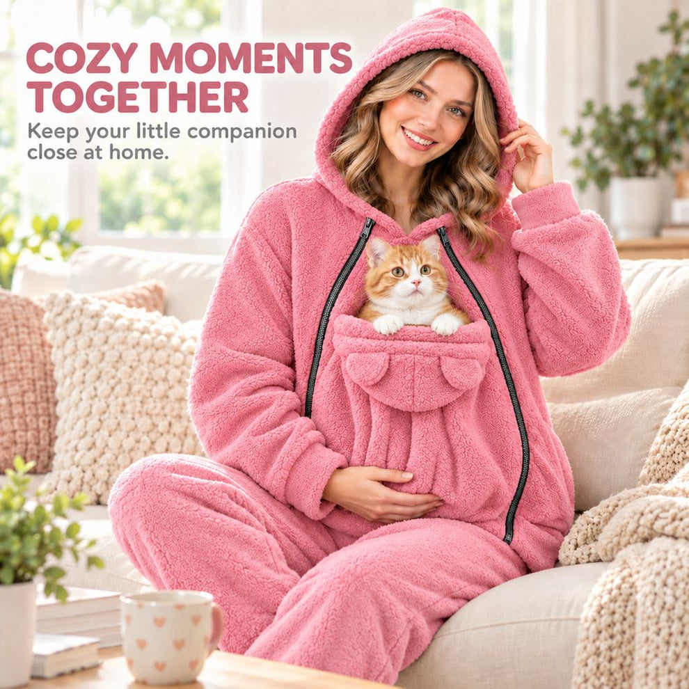 pink fleece pet carrier hoodie cozy moments at home