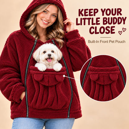 burgundy pet carrier hoodie built-in front pouch
