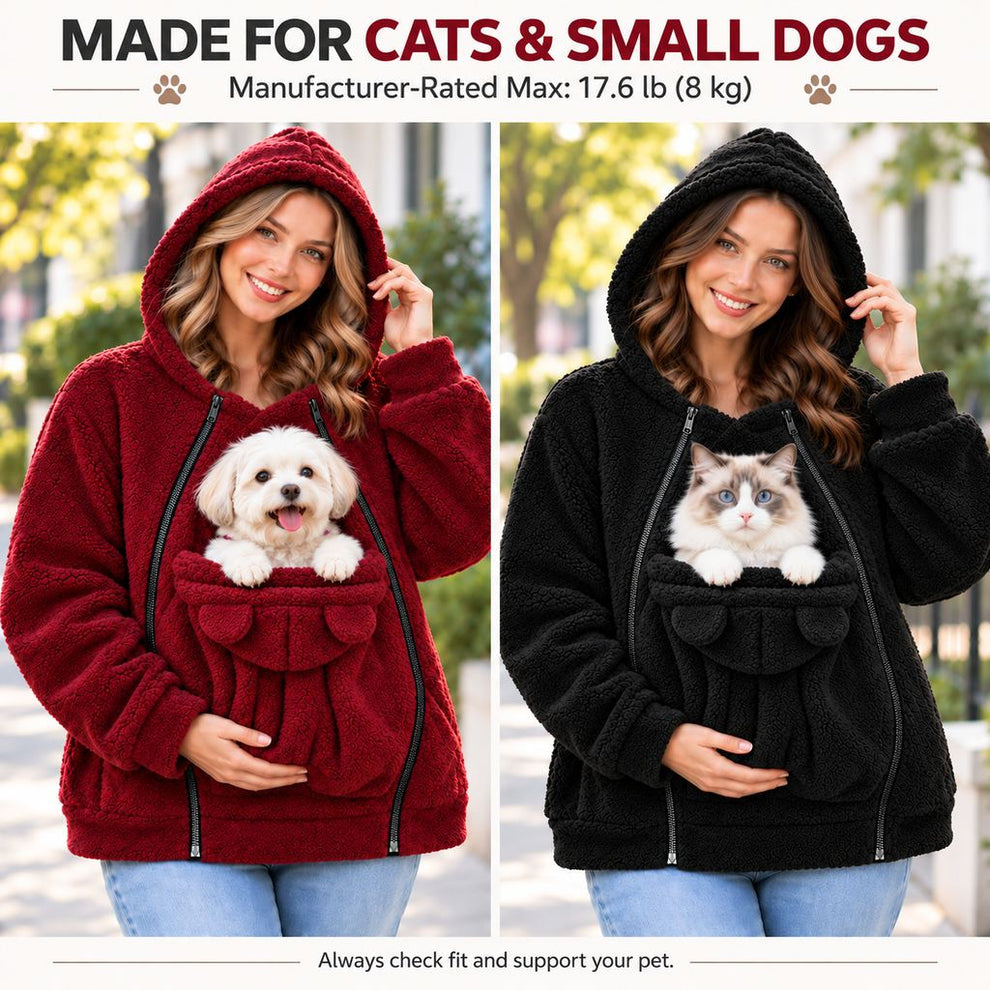 burgundy and black pet carrier hoodie for cats and small dogs