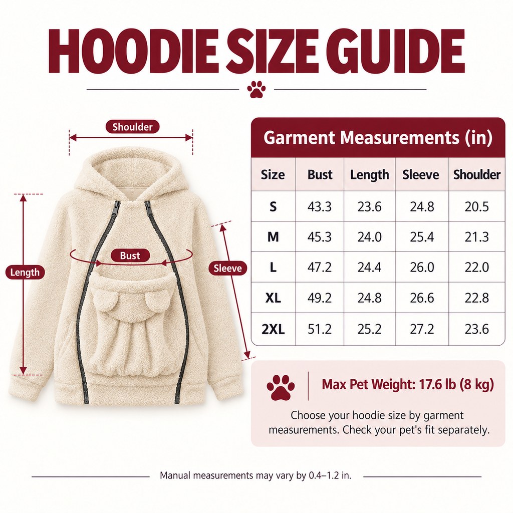 fleece pet carrier hoodie size and fit guide S to 2XL