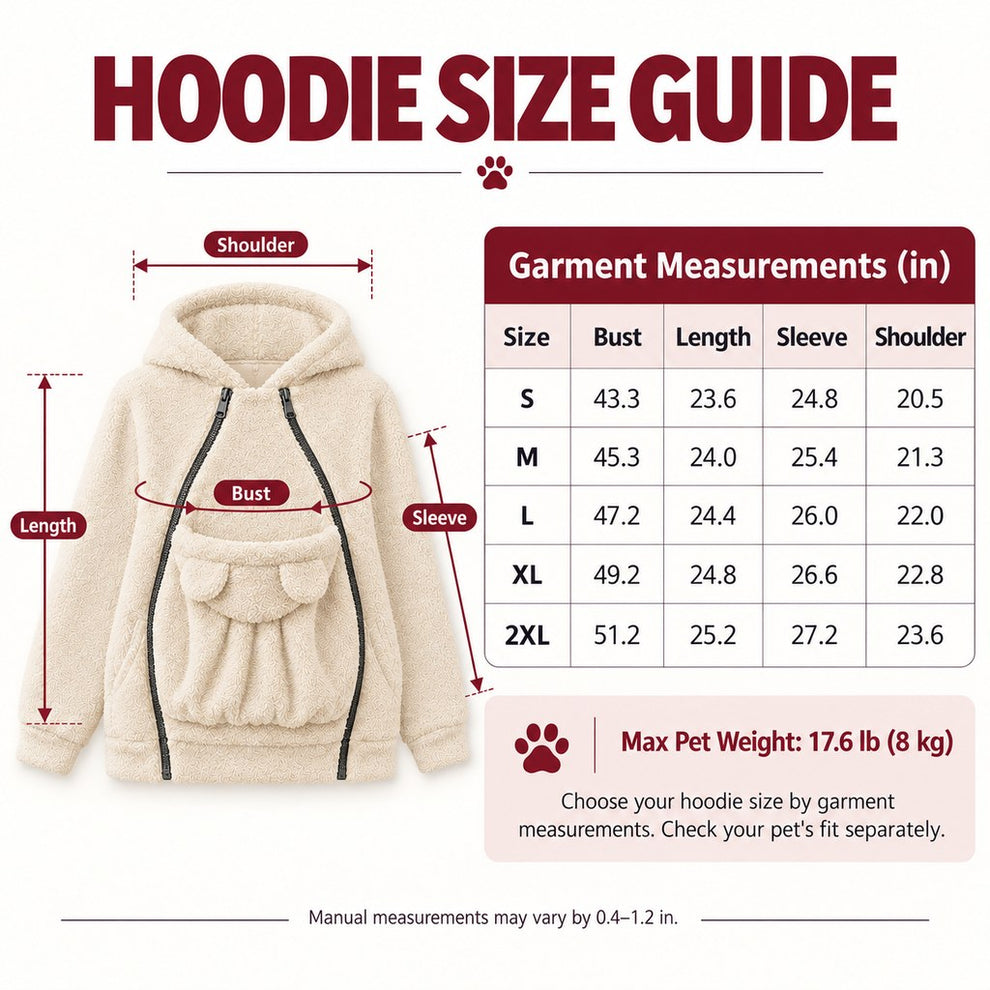 fleece pet carrier hoodie size and fit guide S to 2XL