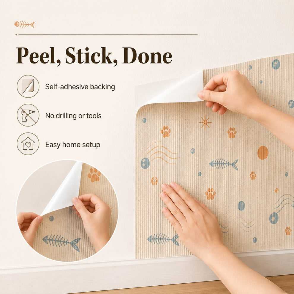 Paws in Awe Self-Adhesive Cat Scratch Mat for Wall & Furniture Protection – Cuttable Cat Scratching Pad for Sofa, Door, Bedside & Home Surfaces image 6